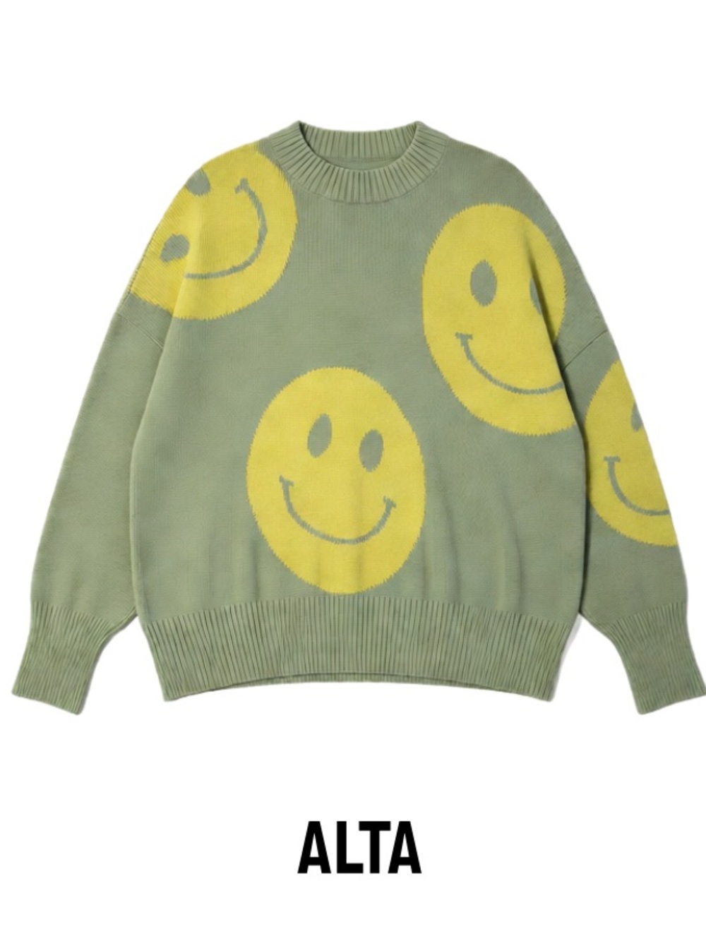 Men's Olive Green Smiley Knit Sweater